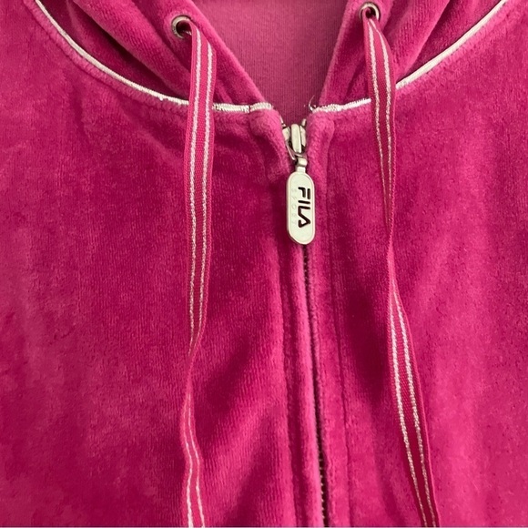 Fila Sport Pink Velour Zip Up Hooded Sweatshirt Jacket With Embellishments S - Picture 3 of 6